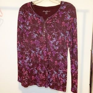 Eddie Bauer Maroon Floral Waffle S
